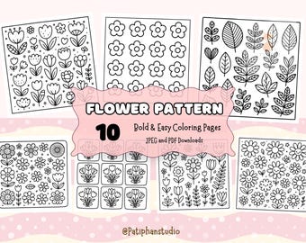 Flower Pattern Coloring Pages | Bold, Easy Designs (Digital Download)