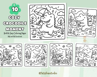 Crocodile Coloring Pages | 10 Bold, Easy Designs (Digital Download)