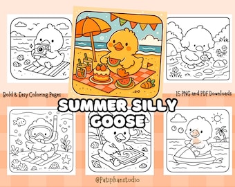 Summer Goose Coloring Pages | Easy Bold Designs (Digital Download)