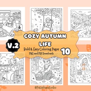 Cozy Autumn Life Coloring Pages | Fall Coloring Pages, Autumn Coloring Pages, Relaxing Coloring Sheets, Autumn Girl Coloring Pages