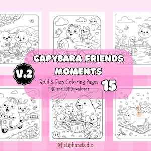 Capybara Friends Moments Coloring Pages | Capybara Coloring Pages, Cozy Capybara Coloring, Animal Coloring Pages, Relaxing Coloring Sheets