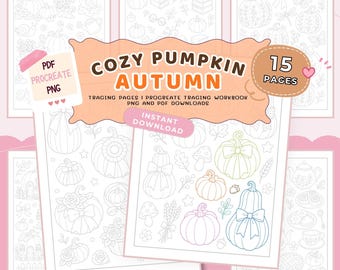 Cozy Pumpkin Autumn Tracing Sheets | Pattern Tracing Sheets, Pumpkin Tracing Pages, Fall Doodle Tracing Workbook, Autumn Tracing Sheets