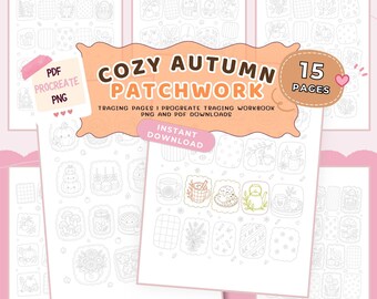 Cozy Autumn Patchwork Tracing Sheets | Patchwork Tracing Sheets, Pattern Tracing Pages, Procreate Tracing Workbook, Fall Tracing Sheets