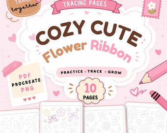 Cozy Cute Flower Ribbon Tracing Pages | Flower Pattern Tracing Sheets, Flower Tracing Sheets, Pattern Tracing, Procreate Tracing Workbook