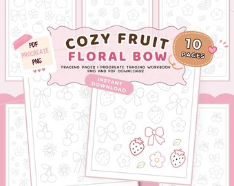 Cozy Fruit Floral Bow Tracing Pages | Flower Tracing Sheets, Pattern Tracing Pages, Fruit Tracing Sheets, Tracing pdf download