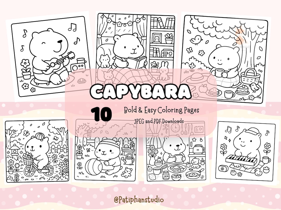 Cozy Capybara Coloring Pages | Bold & Easy (digital Download) - Etsy