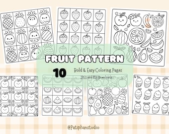 Fruit Pattern Coloring Pages | 10 Bold Designs (Digital Download)
