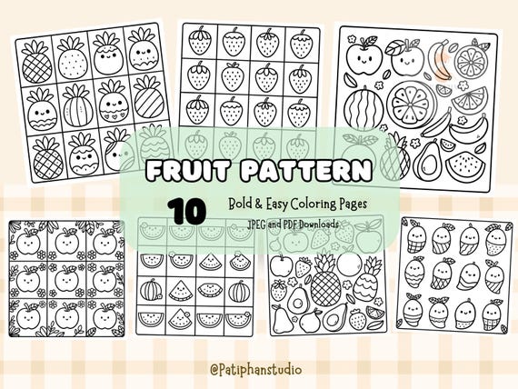 Fruit Pattern Coloring Pages | 10 Bold Designs (Digital Download)