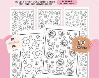 Cozy Cute Flower Ribbon Coloring Pages | Flower Pattern Coloring Pages, Bold and Easy Pattern Coloring Pages, Relaxing Coloring Sheets