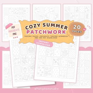Cozy Summer Patchwork Tracing Sheets | Summer Tracing Sheets, Pattern Tracing Pages, Procreate Tracing Workbook, Patchwork Tracing Sheets