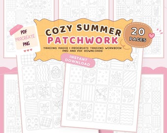 Cozy Summer Patchwork Tracing Sheets | Summer Tracing Sheets, Pattern Tracing Pages, Procreate Tracing Workbook, Patchwork Tracing Sheets