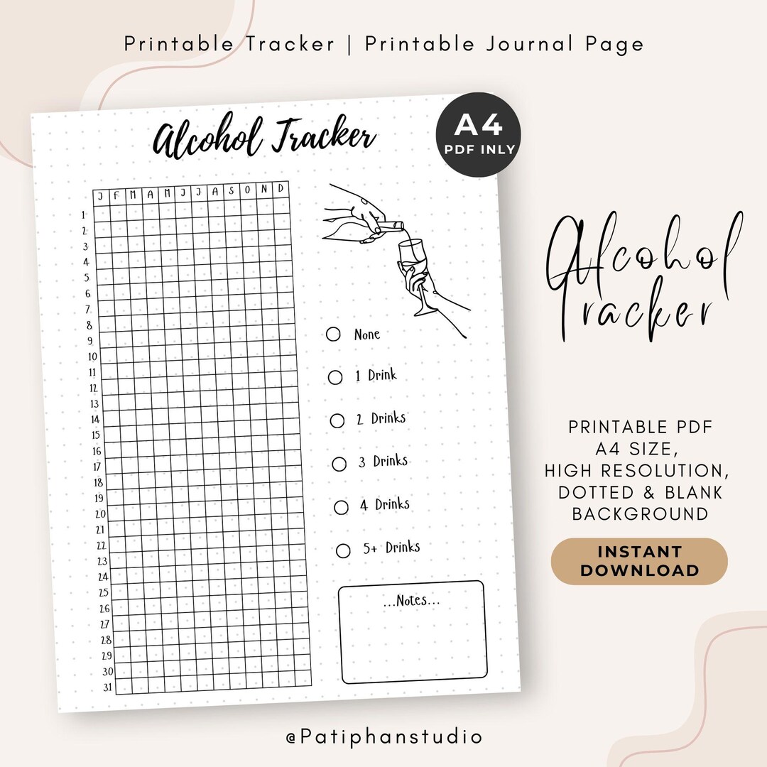 Alcohol Tracker, A4 Printable Tracker PDF, Printable Journal Page ...