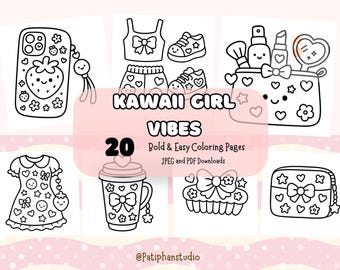Kawaii Girl Coloring Pages: Bold & Easy Designs (Digital Download)
