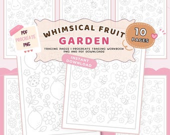 Whimsical Fruit Garden Tracing Pages | Flower Tracing Sheets, Pattern Tracing Pages, Fruit Tracing Sheets, Procreate Tracing Workbook