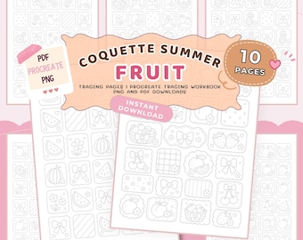 Coquette Summer Fruit Tracing Pages | Summer Tracing Sheets, Fruit Tracing Pages, Pattern Tracing Sheets, Procreate Tracing Workbook