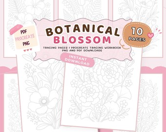 Botanical Blossom Tracing Pages | Flower Tracing Sheets, Floral Tracing Pages, Procreate Tracing Workbook, Tracing pdf download