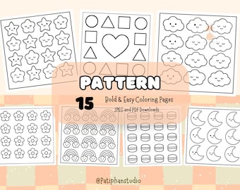 15 Bold Pattern Coloring Pages | Cute & Easy (Digital Download)