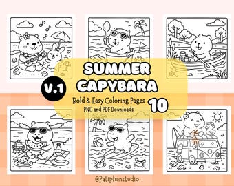 Summer Capybara Coloring Pages | Bold & Easy (Digital Download)