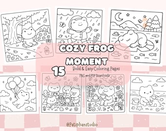 Cute Frog Coloring Pages | 15 Bold & Easy Designs (Digital Download)