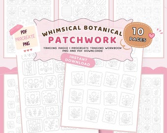 Whimsical Botanical Patchwork Tracing Pages | Flower Tracing Sheets, Pattern Tracing Pages, Procreate Tracing Workbook, Tracing Sheets