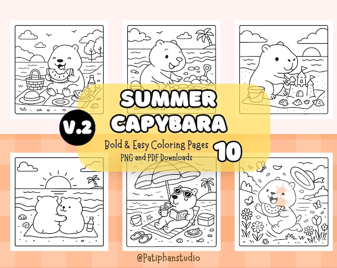 Capybara Coloring Pages for Kids and Adults Instant Download PDF, Cozy ...