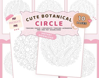 Cute Botanical Circle Tracing Pages | Flower Tracing Sheets, Pattern Tracing Pages, Procreate Tracing Workbook, Worksheet activity
