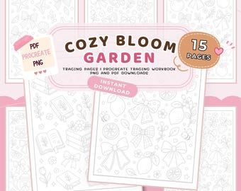 Cozy Bloom Garden Tracing Sheets | Flower Tracing Sheets, Pattern Tracing Pages, Procreate Tracing Workbook, Bow Tracing Sheets
