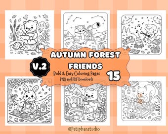 Autumn Forest Animals Coloring Pages | Relaxing Fall Designs (Digital Download)