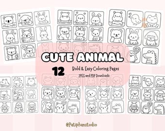 Dibujos para colorear de animales lindos / Hojas con patrones llamativos (Descarga digital)