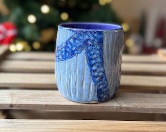 Handmade Ceramic Cup – Ocean Blue with Textured Design