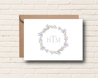 Monogrammed Blue Stationery | Folded Note Card | Personalized | DIGITAL Download | Printable