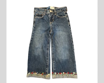 Old Navy Wide Leg Jeans for Little Girls with Elegant Embroidery Embellishments