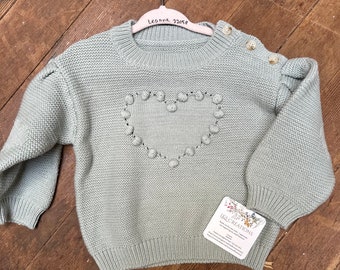 Sweet dusty green heart sweater