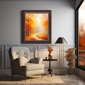 Enchanting Autumn Park Trail: Vibrant Digital Painting - Naturecore Artwork with Fiery Hues & Joyful Optimism - Painting - art - fall - calm