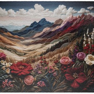 Flowers and Mountains Landscape Jigsaw Puzzle | 100, 250, 500, 1000+ Pieces for Adults | Gift for Her Him | Fun Puzzle