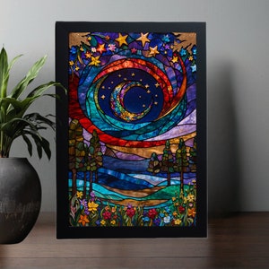 Moon and Stars Puzzle | Stained Glass 1000 Piece Jigsaw for Adults | Colorful Gift Family Activity