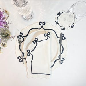 Coquette Bow Embroidered Placemat Set | Pink Bridal Shower Table Decor | Feminine Wedding Brunch Table Setting