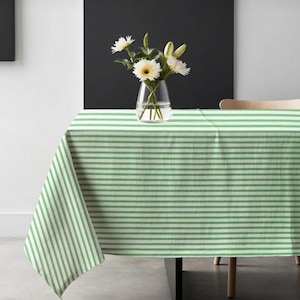 Striped Linen Cotton Tablecloth,Rustic Handmade Natural Table Linen, Farmhouse Kitchen Decor,custom table cloth,cotton linen tablecloth