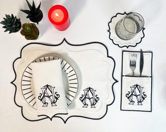 Servilletas de tela con monograma, servilletas de lino bordadas, servilletas de mesa personalizadas, servilletas de boda de lujo, regalo para la anfitriona