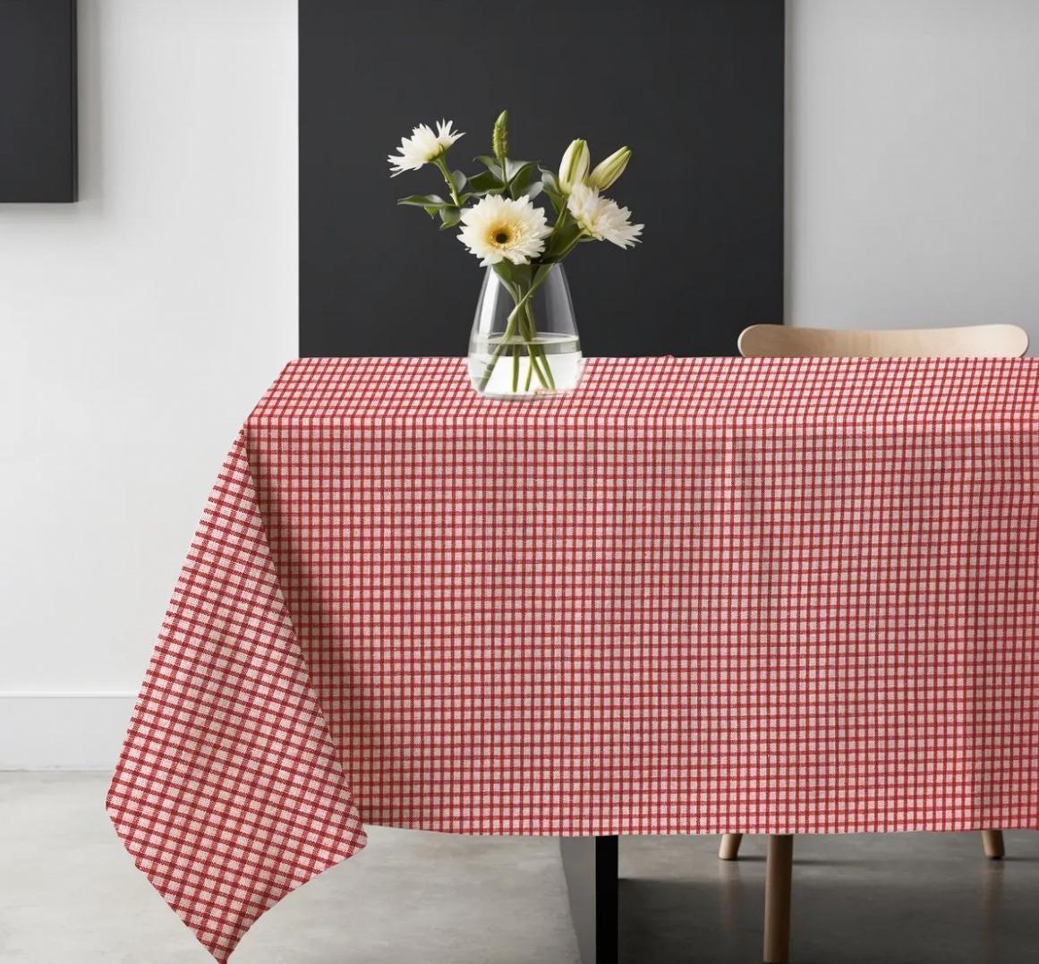 Versatile Square Cotton Tablecloth with Red Patterns – Rustic Chic Design for Indoor & Outdoor Use, Picnic Tablecloth, Custom Tablecloth