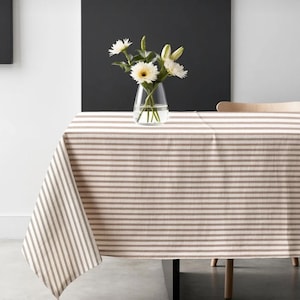 Striped cotton Linen Tablecloth,Natural Washed Linen,Farmhouse Table Decor,Rustic Dining,Everyday or Holiday Table Setting,custom tablecloth