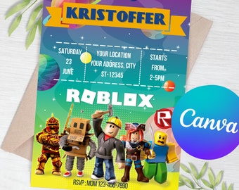 Roblox verjaardagsuitnodiging sjabloon, woensdag digitale uitnodiging, Roblox Party, Kid uitnodigen, Roblox uitnodigen, Canva sjabloon, bewerkbare Roblox