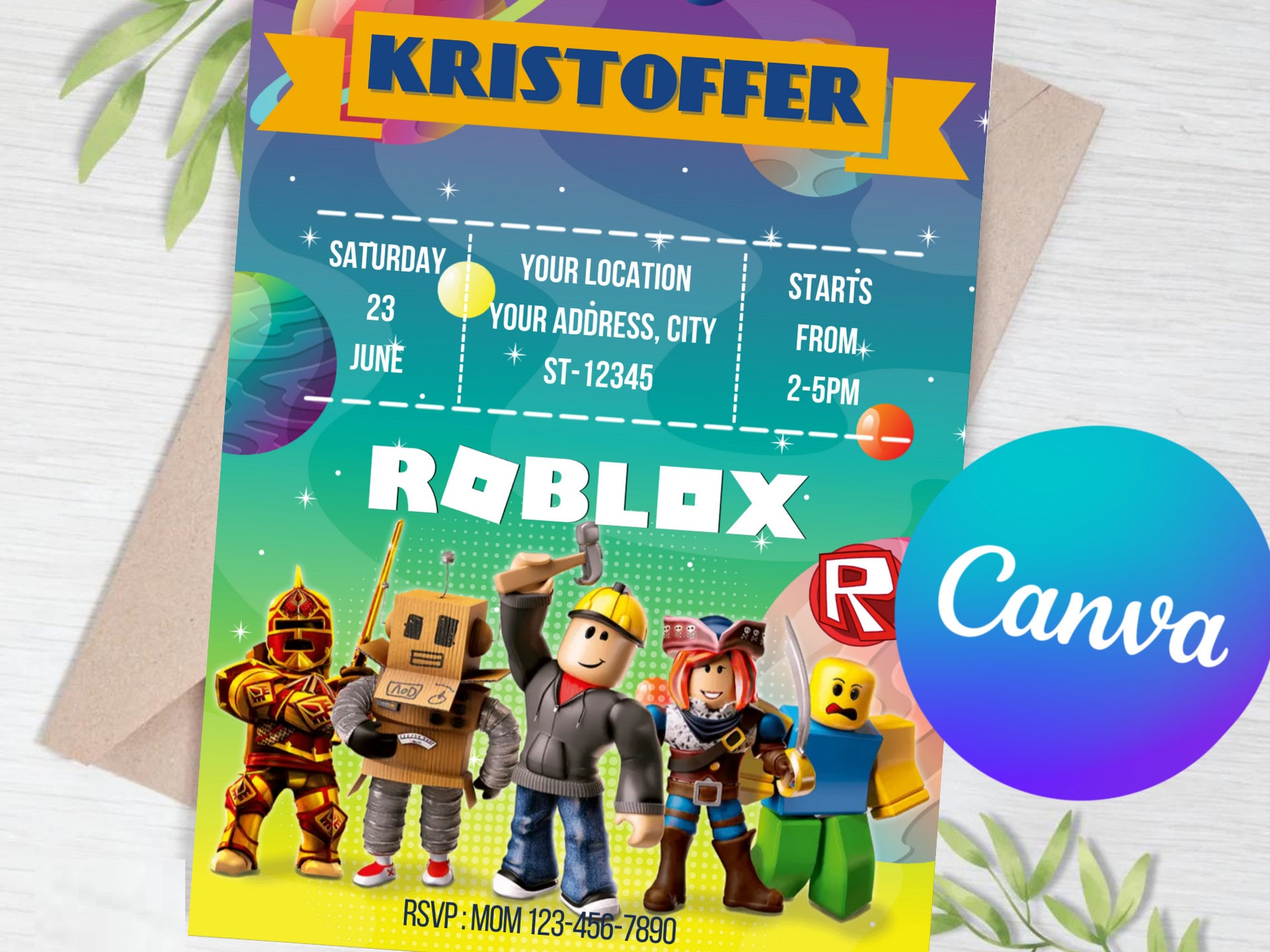 Roblox Birthday Invitation Template, Wednesday Digital Invitation ...