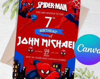Spiderman uitnodiging verjaardagsfeestje Spiderman verjaardagsuitnodiging Spiderman bewerkbare uitnodiging Spiderman digitale afdrukbare kaart