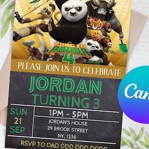 Kung fu Panda 4 uitnodiging / Kung fu 4 Panda verjaardagsuitnodiging / Kung fu Panda 4 uitnodiging voor feest / verjaardag uitnodigen / Canva sjabloon /