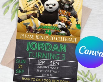 Kung fu Panda 4 Invitation / Kung fu 4 Panda Birthday Invitation / Kung fu Panda 4 Party invitation / Birthday Invite / Canva Template /