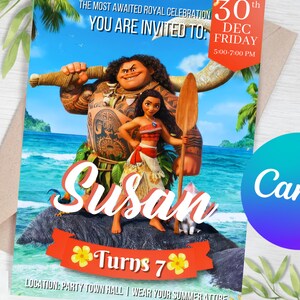 Moana Birthday Party Invitation, Baby Moana Invite, Moana Birthday Invitation, Maui Birthday Invite, Editable Invitation, Instant Download