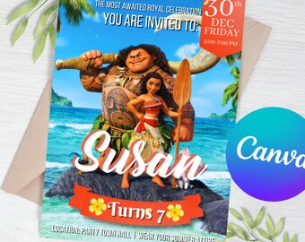 Moana verjaardagsfeestje uitnodiging, Baby Moana uitnodigen, Moana verjaardagsuitnodiging, Maui verjaardag uitnodigen, bewerkbare uitnodiging, Instant Download