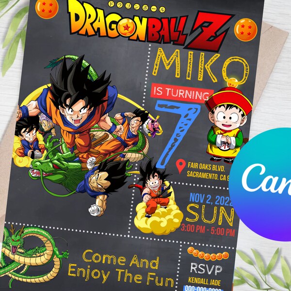 Editable Dragon Ball Birthday Invitation Template | Digital Kids Party Template, Boys Invite, Printable Editable in Canva | Instant Download