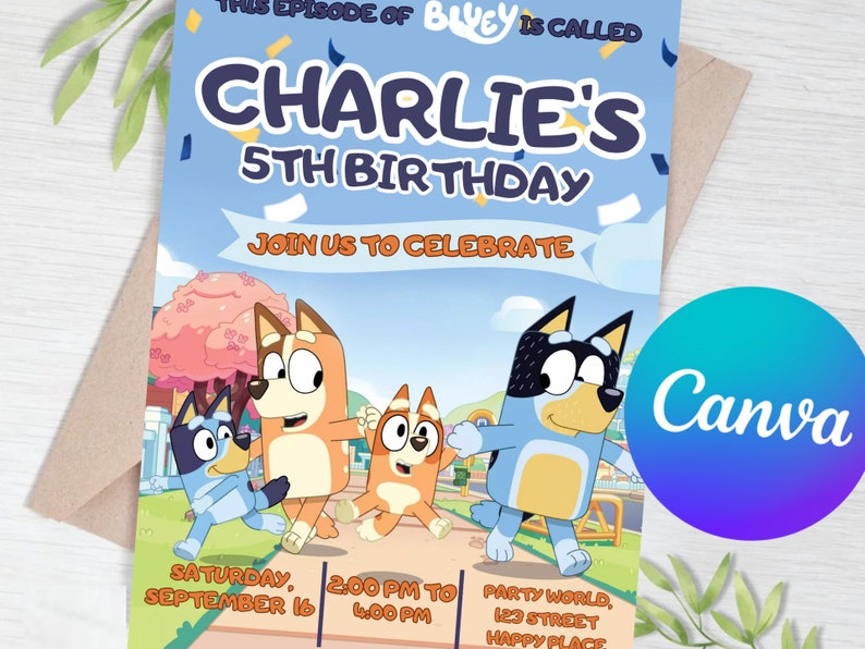 Editable Bluey Dog Birthday Invitation Custom Birthday Party Invite Editable Bluey Dog Birthday Invitation Custom Birthday Party Invite